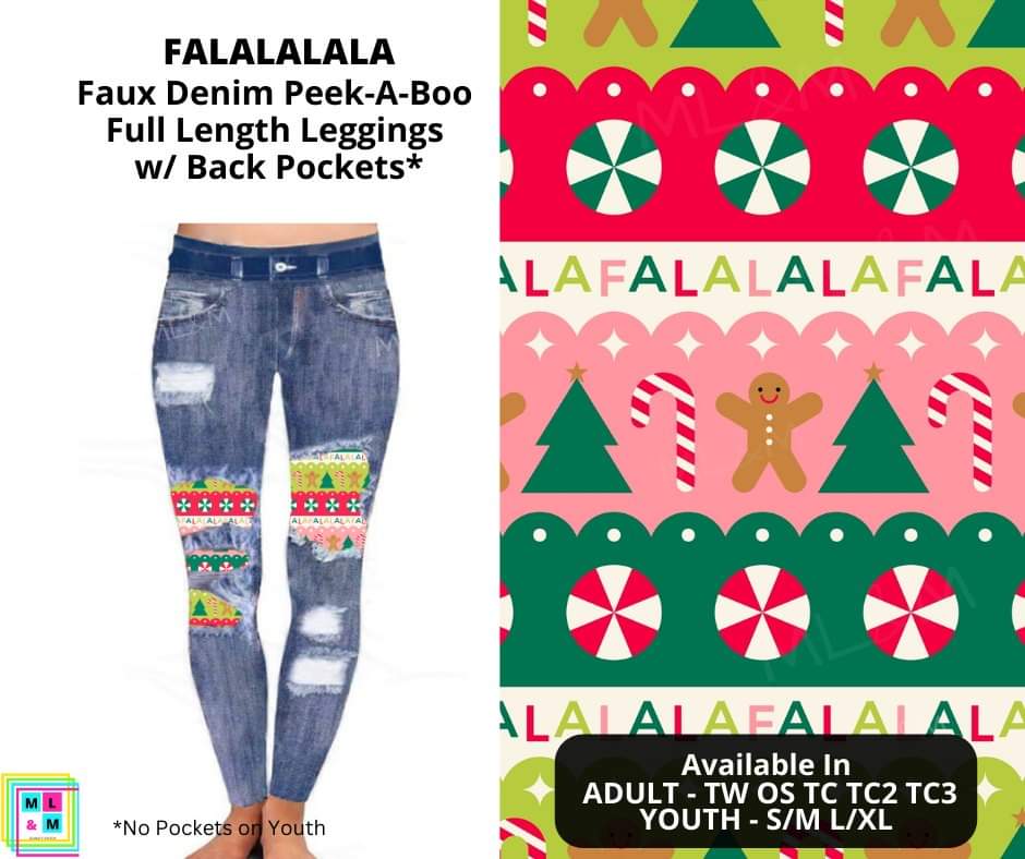 Falalalala Faux Denim Full Length Peekaboo Leggings