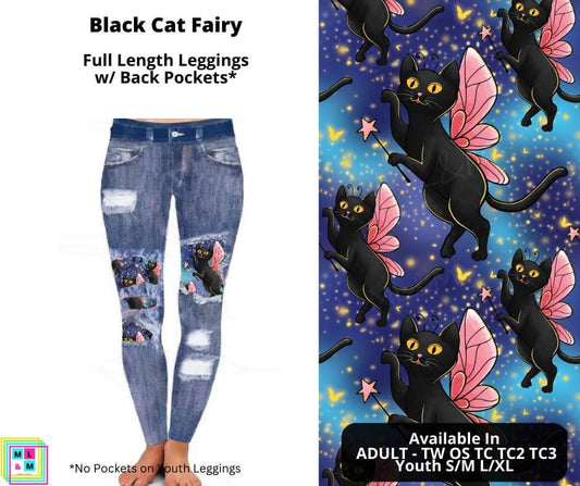 Black Cat Fairy Faux Denim Full Length Peekaboo Leggings