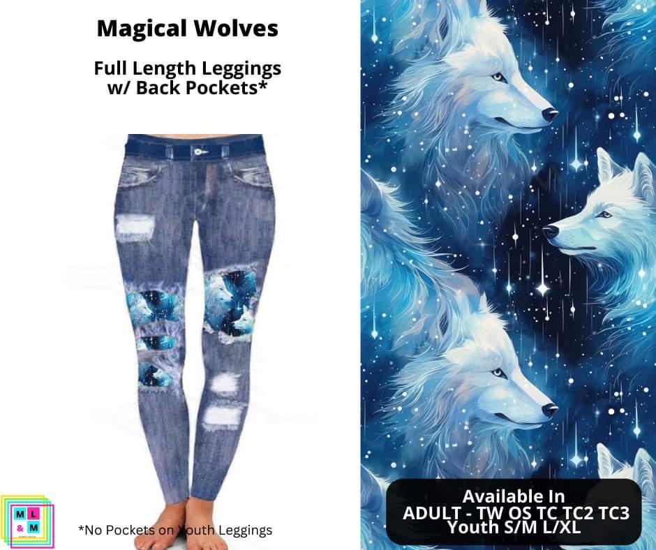 Magical Wolves Faux Denim Full Length Peekaboo Leggings