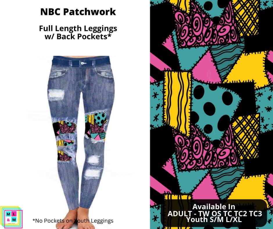 NBC Patchwork Faux Denim Full Length Peekaboo Leggings