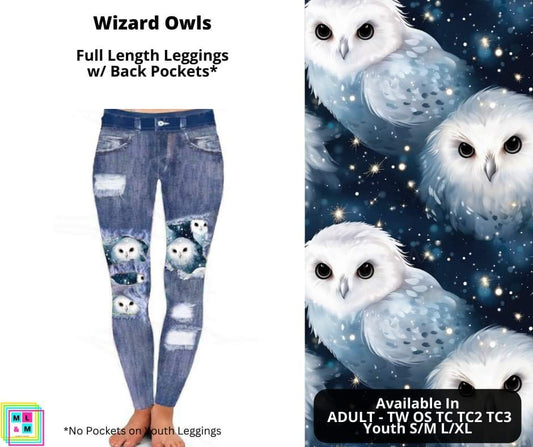 Wizard Owls Faux Denim Full Length Peekaboo Leggings