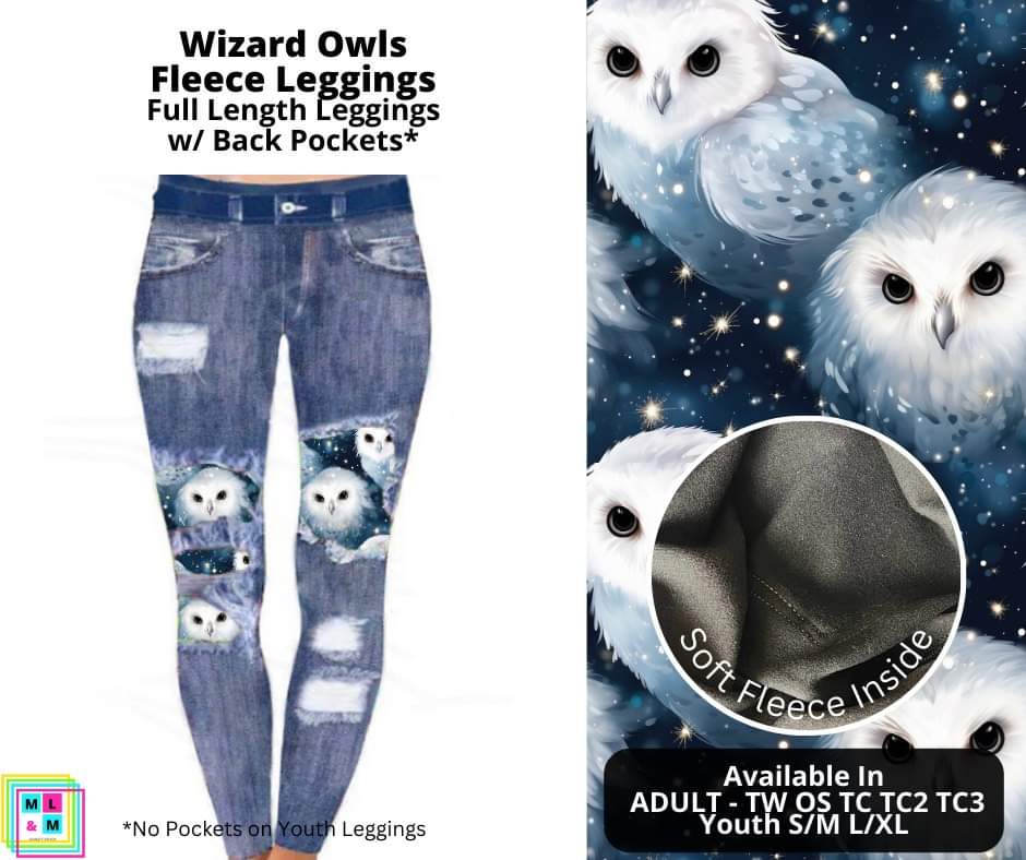 Wizard Owls Faux Denim Peekaboo Fleece Leggings