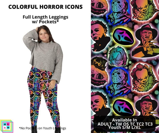 Colorful Horror Icons Full Length Leggings w/ Pockets