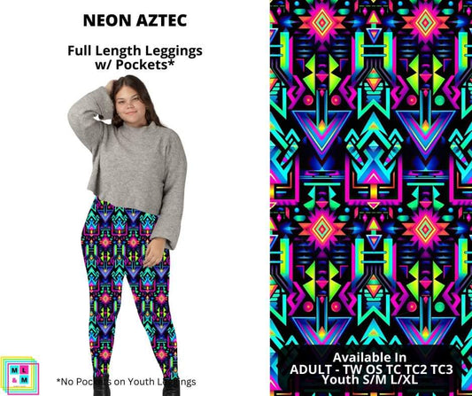 Neon Aztec Full Length Leggings w/ Pockets