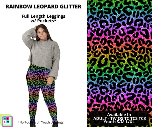 Rainbow Leopard Glitter Full Length Leggings w/ Pockets