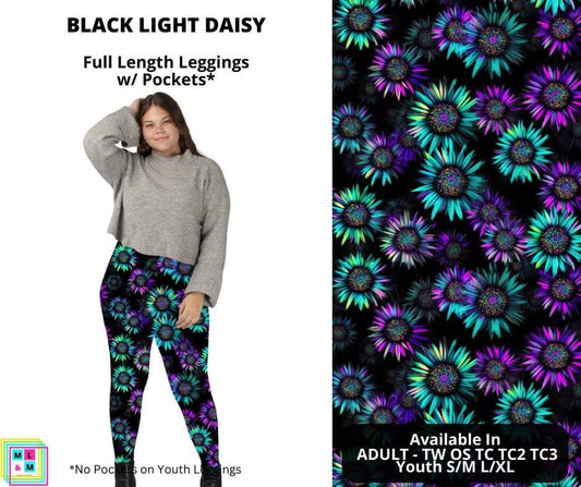 Black Light Daisy Full Length Leggings w/ Pockets