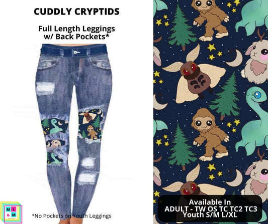 Cuddly Cryptids Faux Denim Full Length Peekaboo Leggings