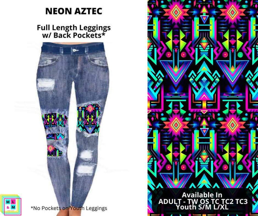 Neon Aztec Faux Denim Full Length Peekaboo Leggings