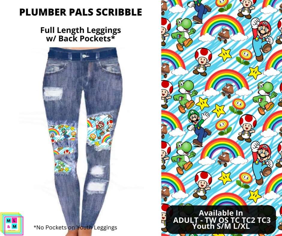 Plumber Pals Scribble Faux Denim Full Length Peekaboo Leggings