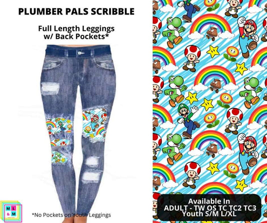Plumber Pals Scribble Faux Denim Full Length Peekaboo Leggings