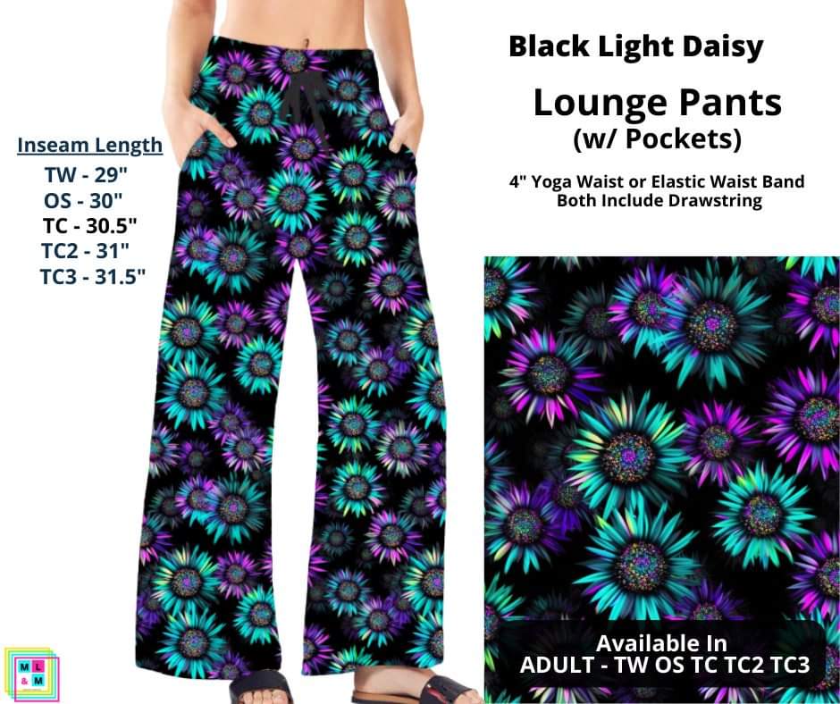 Black Light Daisy Full Length Lounge Pants