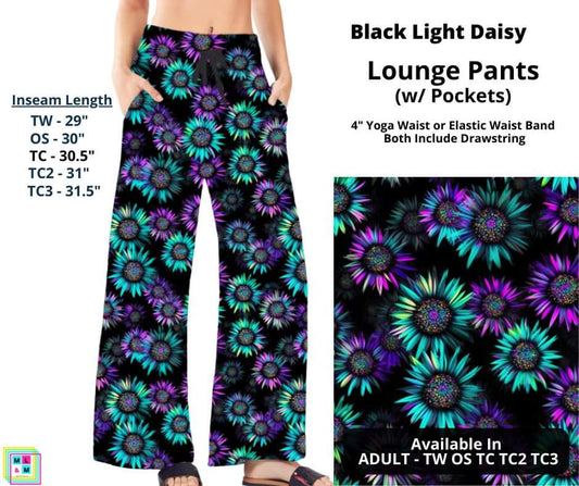 Black Light Daisy Full Length Lounge Pants