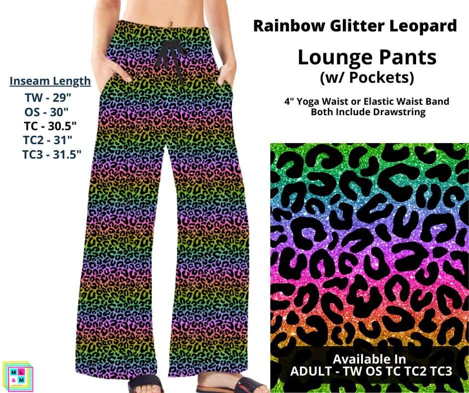 Rainbow Glitter Leopard Full Length Lounge Pants