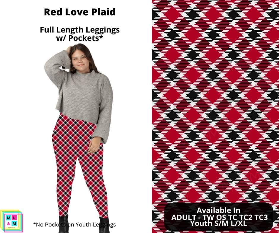 Red Love Plaid Full Length Leggings w/ Pockets