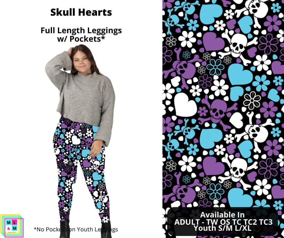 Skull Hearts Full Length Leggings w/ Pockets