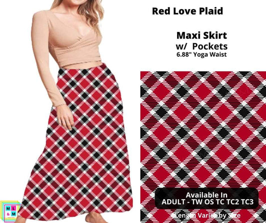 Red Love Plaid Maxi Skirt