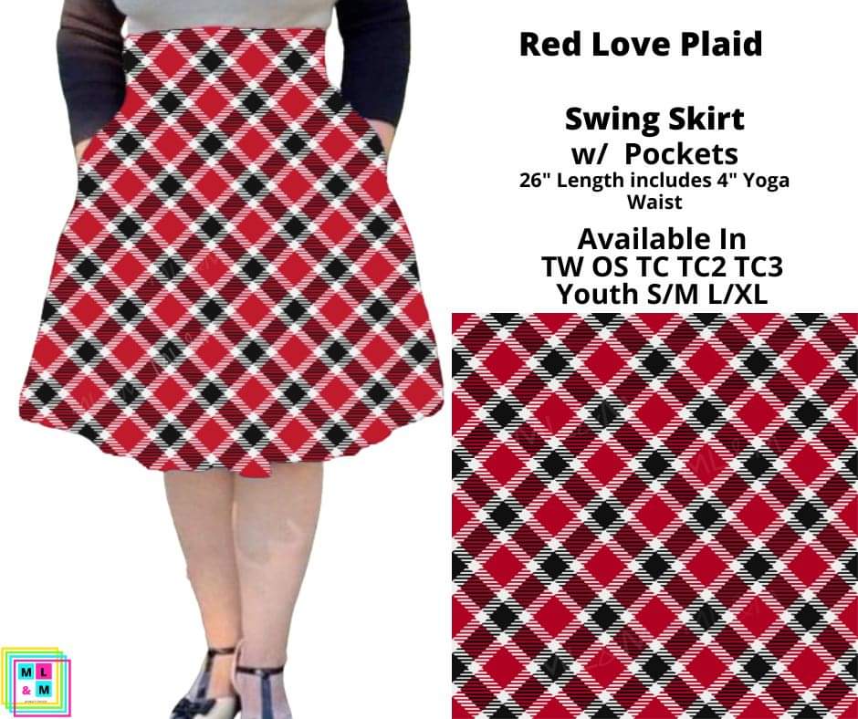 Red Love Plaid Swing Skirt