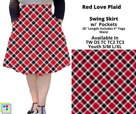 Red Love Plaid Swing Skirt