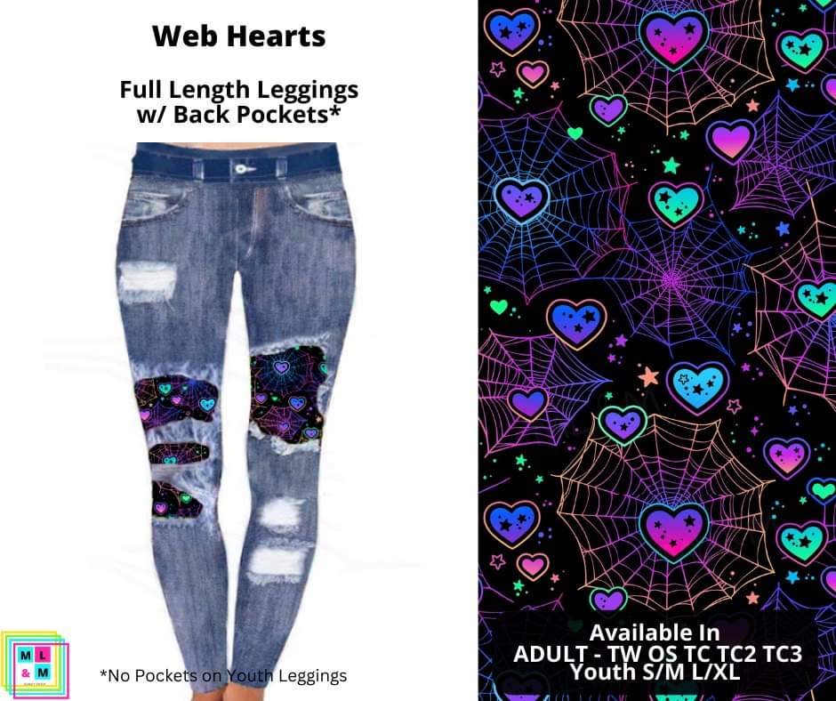 Web Hearts Faux Denim Full Length Peekaboo Leggings