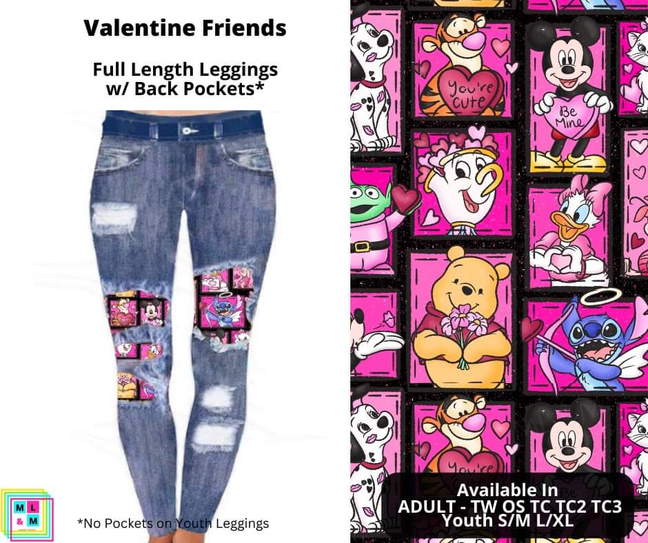 Valentine Friends Faux Denim Full Length Peekaboo Leggings