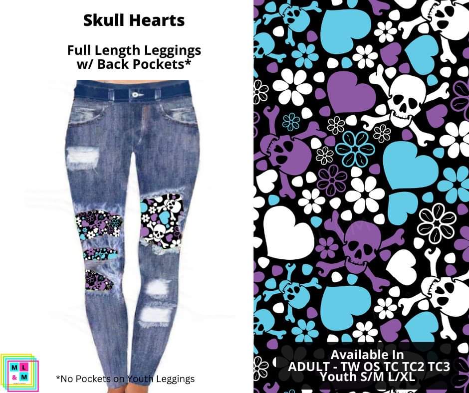 Skull Heart Faux Denim Full Length Peekaboo Leggings