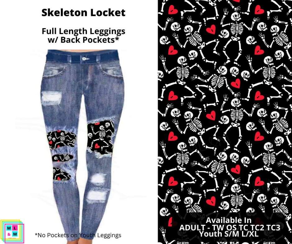 Skeleton Locket Faux Denim Full Length Peekaboo Leggings