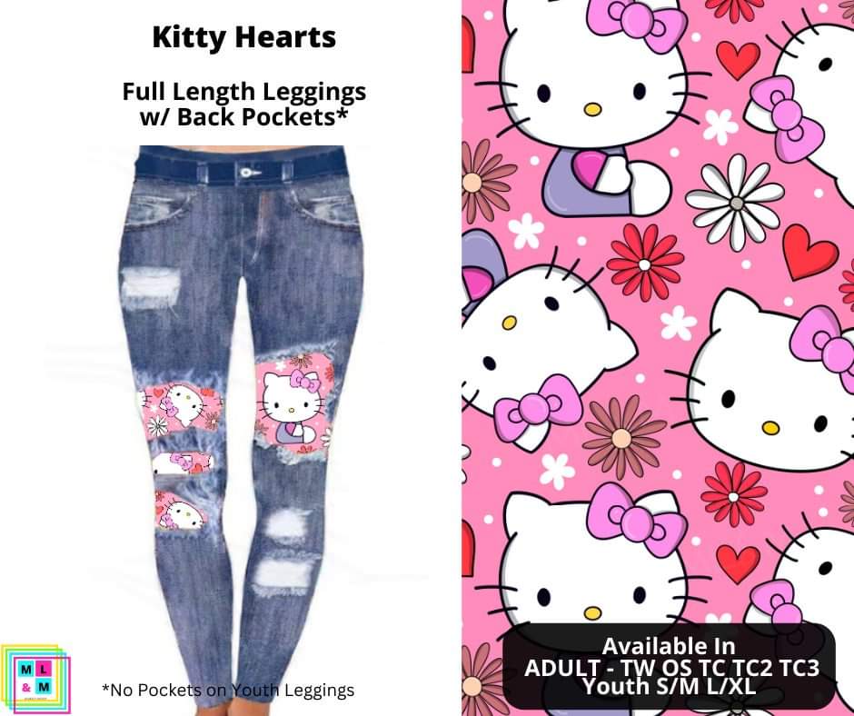 Kitty Hearts Faux Denim Full Length Peekaboo Leggings