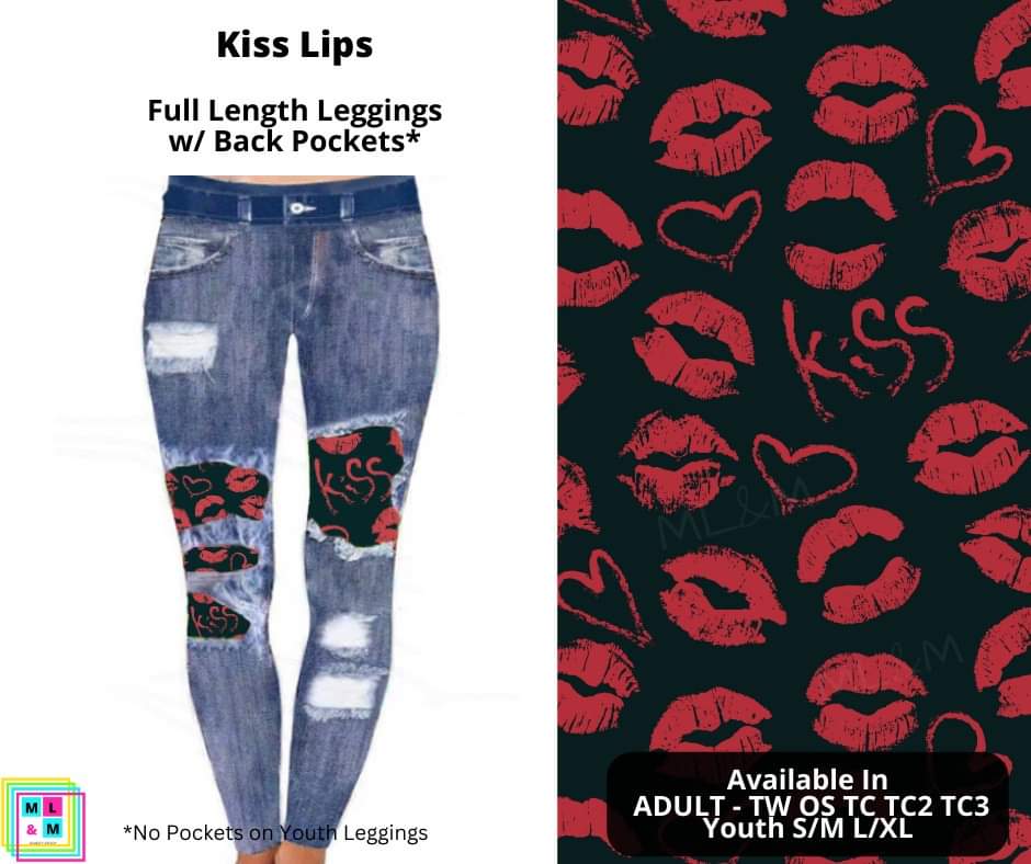 Kiss Lips Faux Denim Full Length Peekaboo Leggings