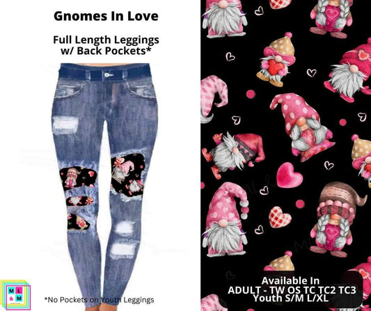 Gnomes In Love Faux Denim Full Length Peekaboo Leggings