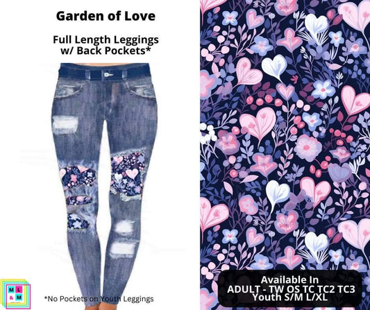 Garden of Love Faux Denim Full Length Peekaboo Leggings