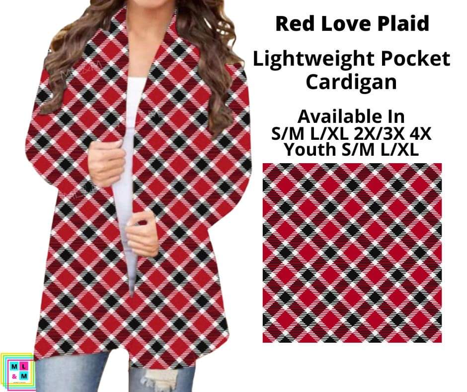 Red Love Plaid Pocket Cardigan