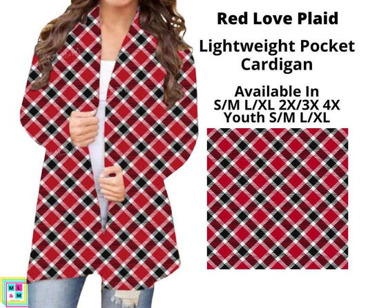 Red Love Plaid Pocket Cardigan