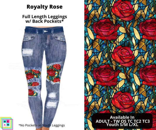 Royalty Rose Faux Denim Full Length Peekaboo Leggings