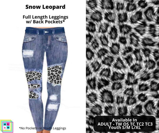 Snow Leopard Faux Denim Full Length Peekaboo Leggings