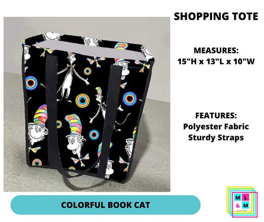 Colorful Book Cat Shopping Tote