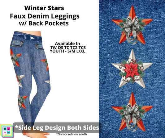 Winter Stars Full Length Faux Denim w/ Side Leg Designs