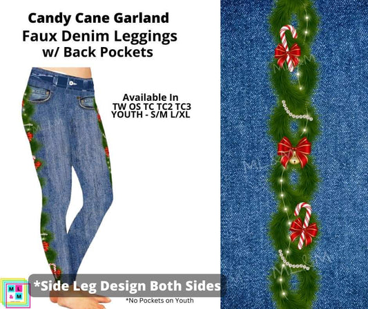 Candy Cane Garland Full Length Faux Denim w/ Side Leg Designs