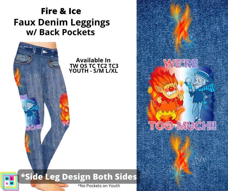 Fire & Ice Full Length Faux Denim w/ Side Leg Designs
