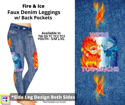 Fire & Ice Full Length Faux Denim w/ Side Leg Designs