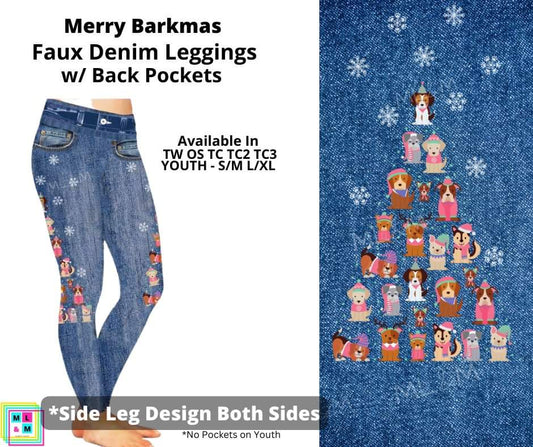 Merry Barkmas Full Length Faux Denim w/ Side Leg Designs