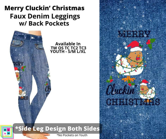 Merry Cluckin' Christmas Full Length Faux Denim w/ Side Leg Designs