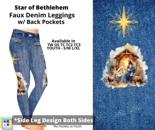 Star of Bethlehem Full Length Faux Denim w/ Side Leg Designs