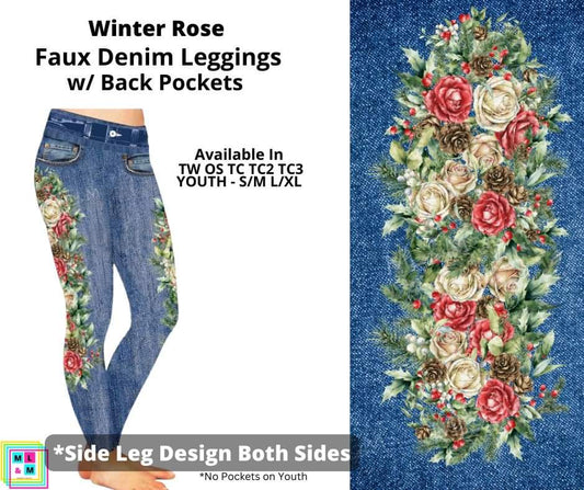 Winter Rose Full Length Faux Denim w/ Side Leg Designs