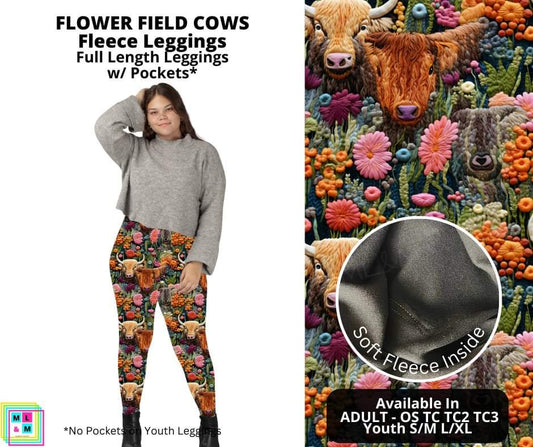 Flower Field Cows Fleece Leggings