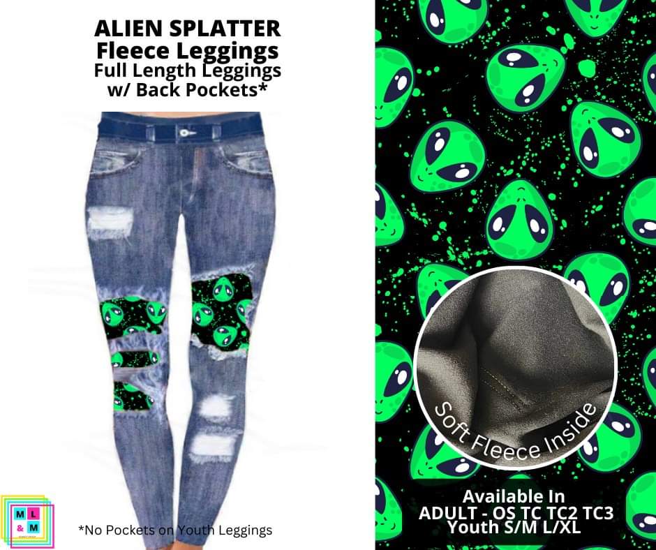 Alien Splatter Faux Denim Peekaboo Fleece Leggings