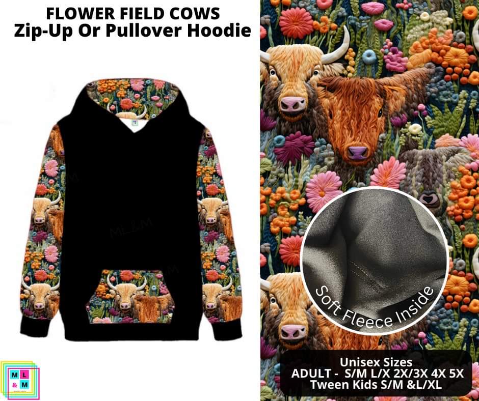 Flower Field Cows Pullover Hoodie