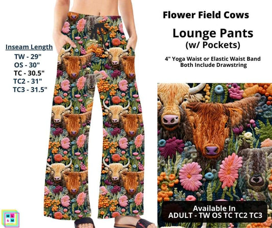 Flower Field Cows Full Length Lounge Pants