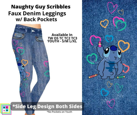 Naughty Guy Scribbles Full Length Faux Denim w/ Side Leg Designs