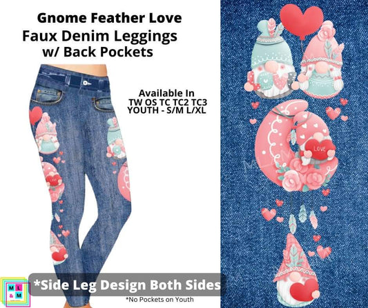 Gnome Feather Love Full Length Faux Denim w/ Side Leg Designs