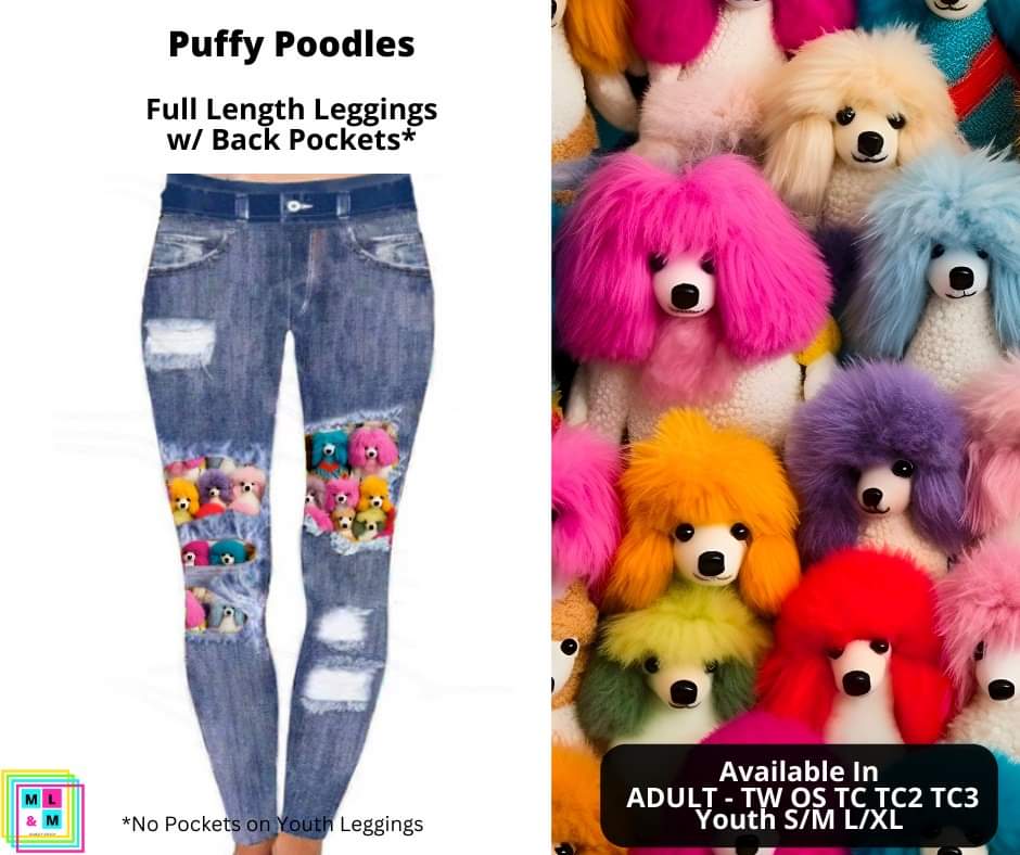 Puffy Poodles Faux Denim Full Length Peekaboo Leggings